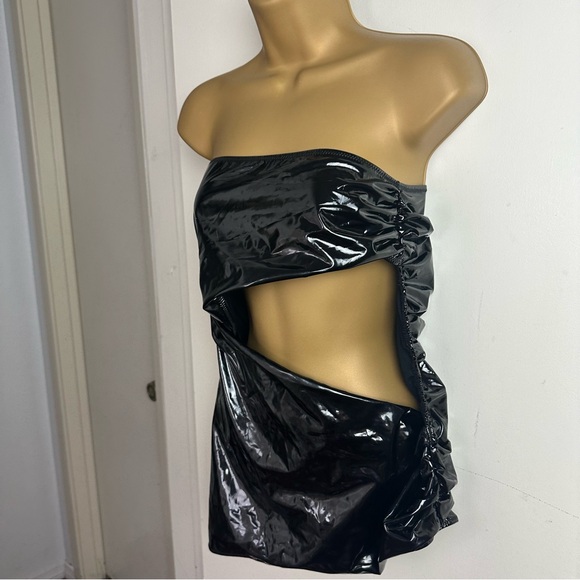 Mars The Label Black Patent Vegan Leather Strapless Cutout Gothic Top NWT 8/M - Picture 3 of 16